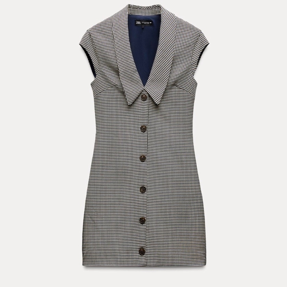 zara size large checkered collared dress navy